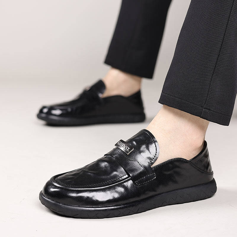 2025夏季新款真皮牛皮豆豆男皮鞋透气英伦风休闲一脚蹬潮鞋2501-1