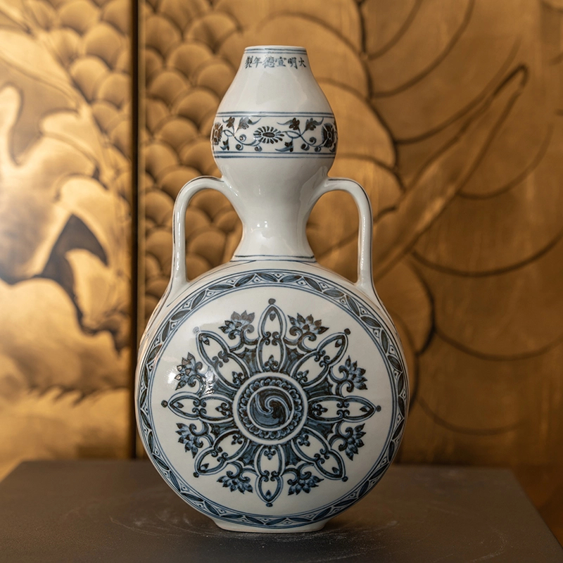 【溪上青云】仿宣德福禄双耳瓶