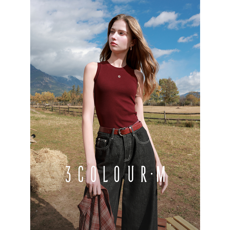 【品牌福利】三彩2025春季新款短款修身圆领背心无袖套头衫简dbx