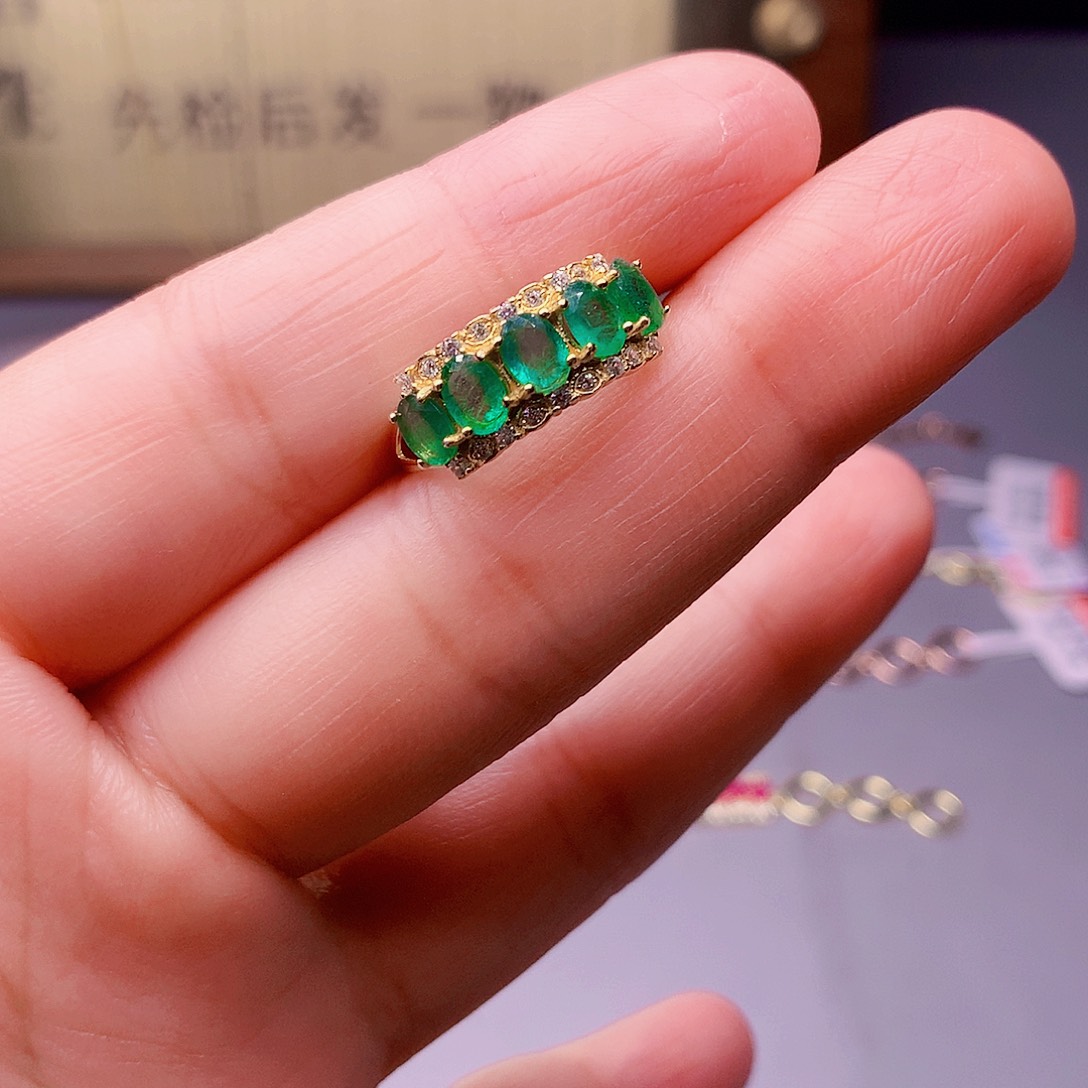 祖母绿戒指银S925镶嵌