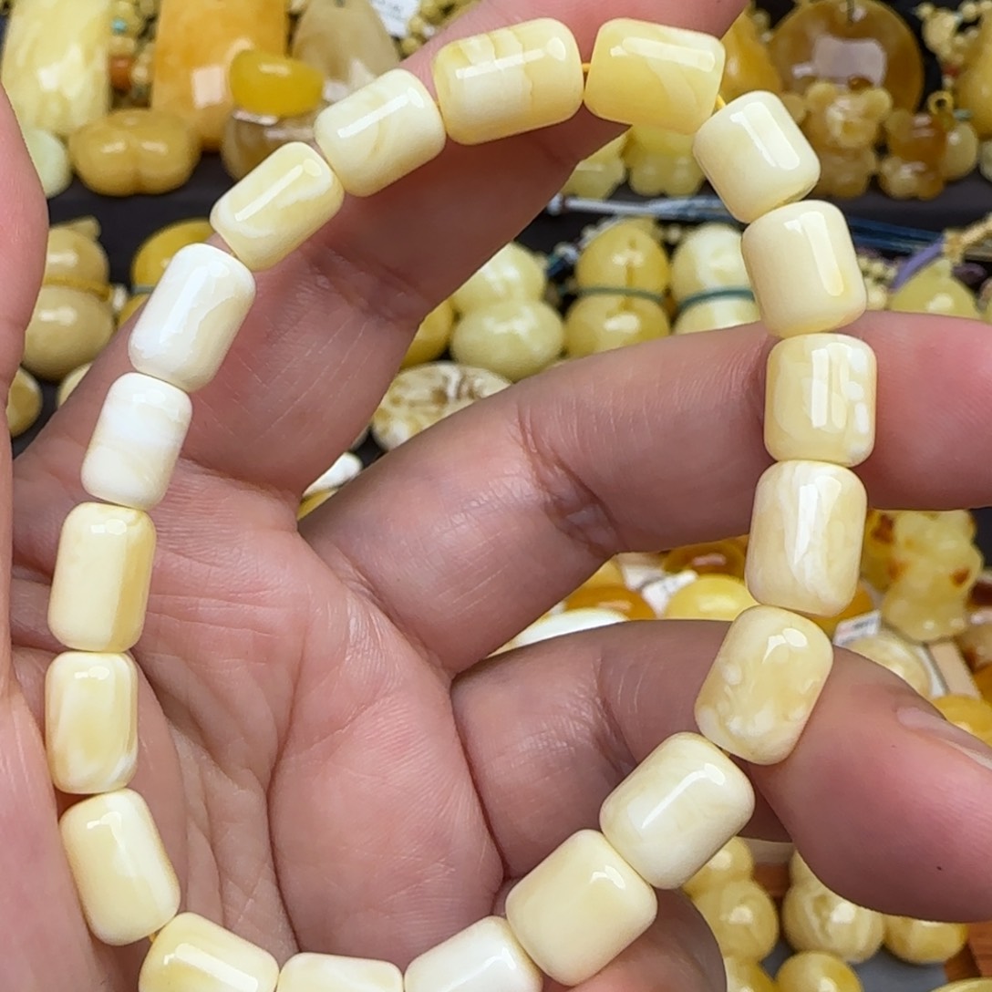 蜜蜡手链未镶嵌天然俄料白蜜桶珠手串