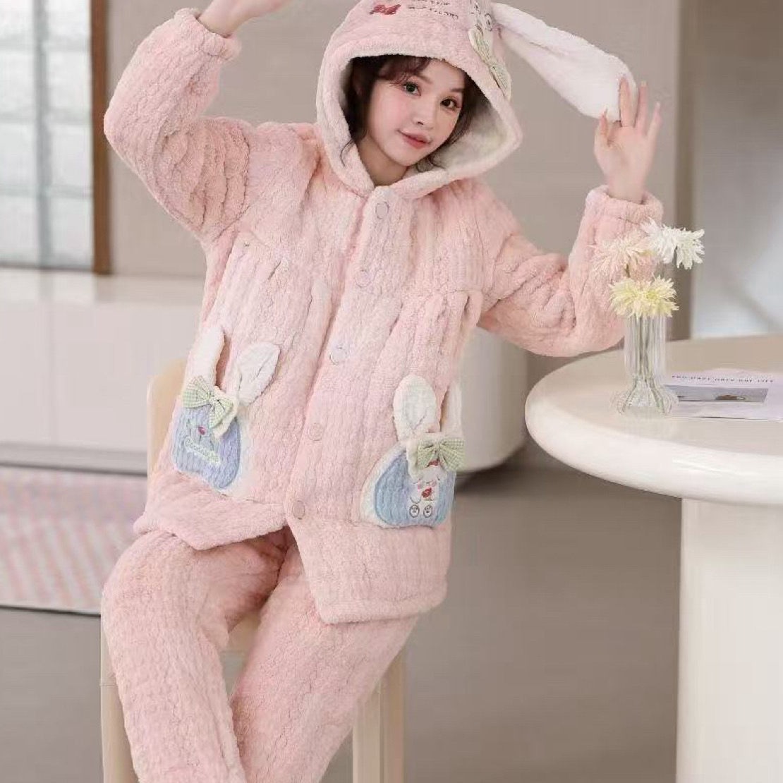 2300款胡蝶结短款保暖冬季加厚家居服