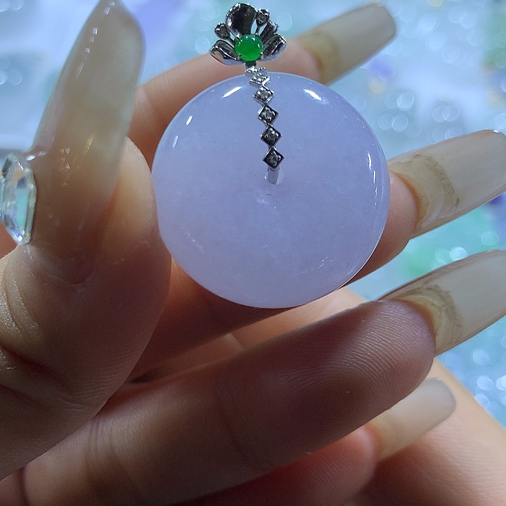 翡翠18K金镶嵌颈饰天然翡翠A货吊坠