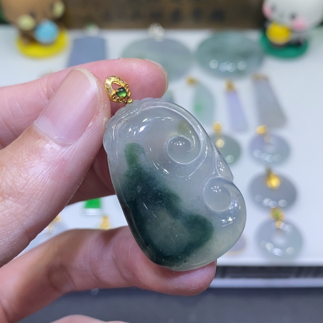 翡翠18K金镶嵌吊坠(不含链)