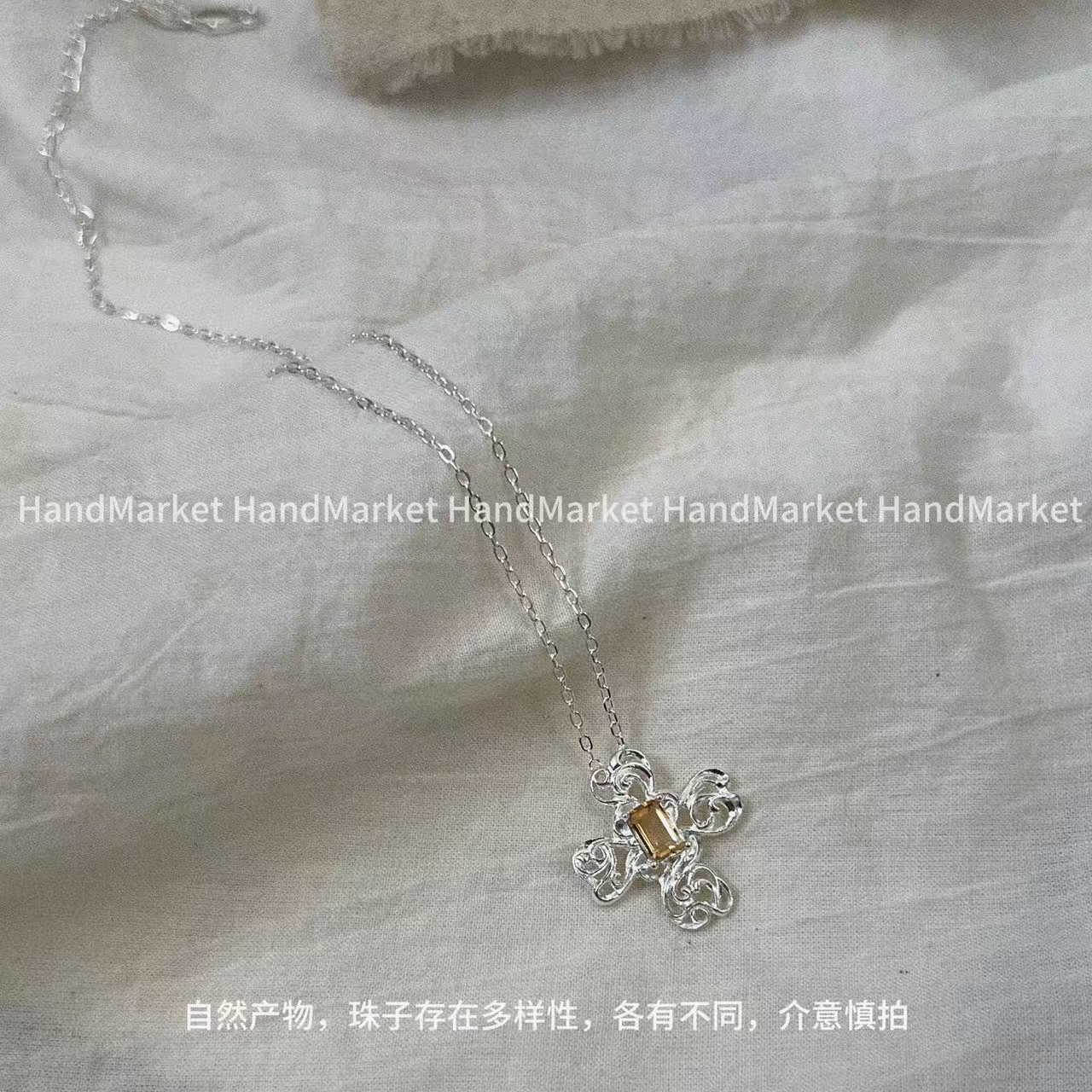 吊坠925银 JIUJIU【十字复古黄糖】时尚百搭轻奢简约韩版1125