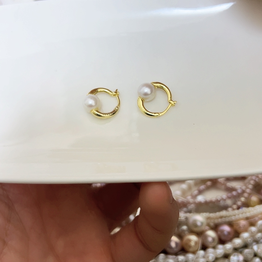 淡水珍珠耳饰银S925镶嵌妙*