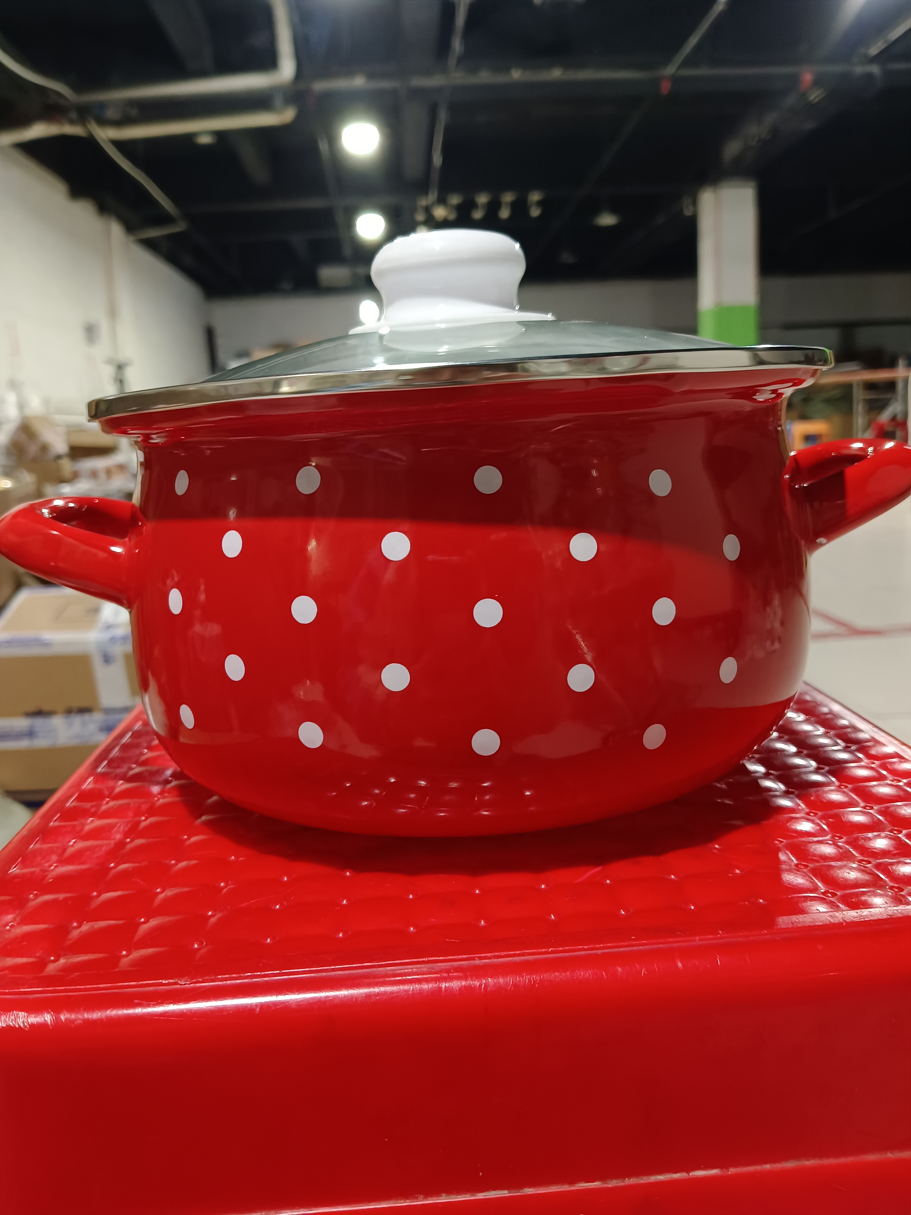 22口径搪瓷红点点锅玻璃盖瑕疵处理随机发