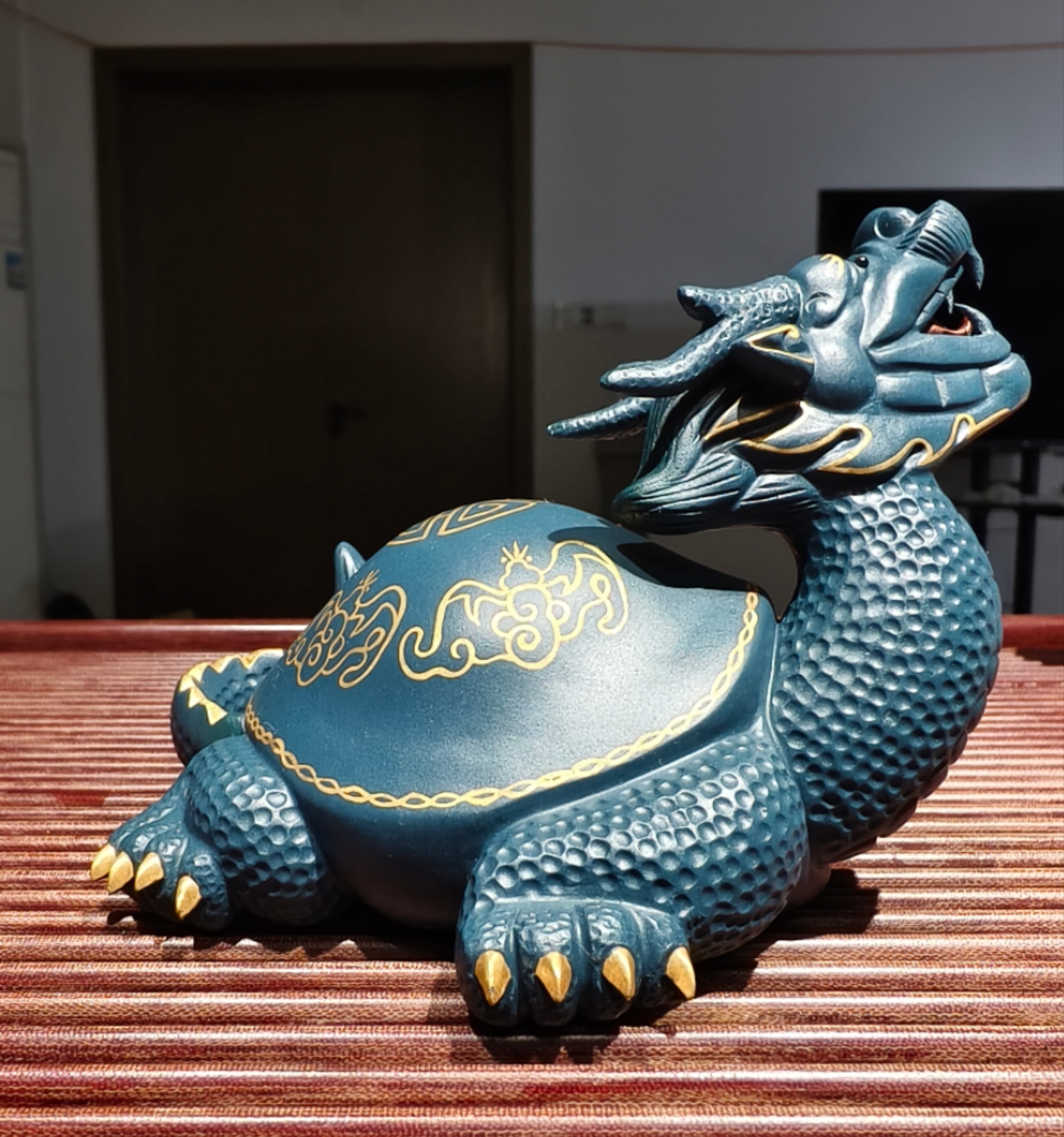 宜兴原矿紫砂墨绿泥龙龟茶宠摆件 手工制作 家中瑞兽首选
