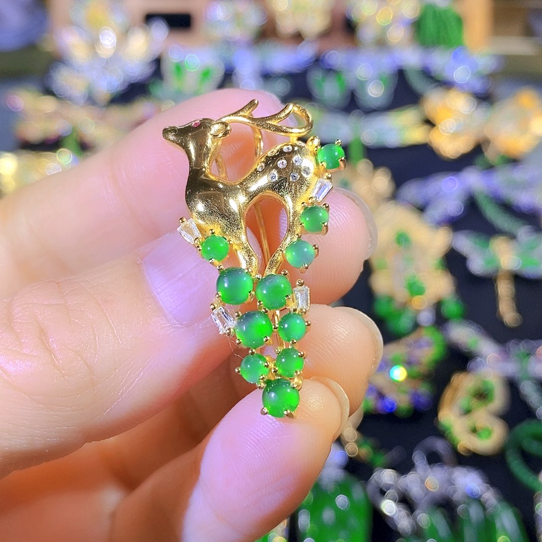 吊坠(不含链)银S925镶嵌翡翠