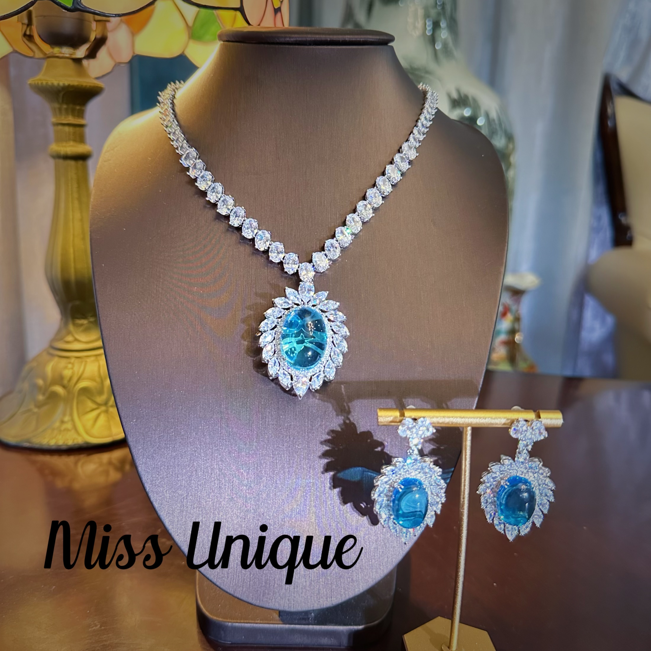 S6116出口北欧蓝色椭圆项链套装