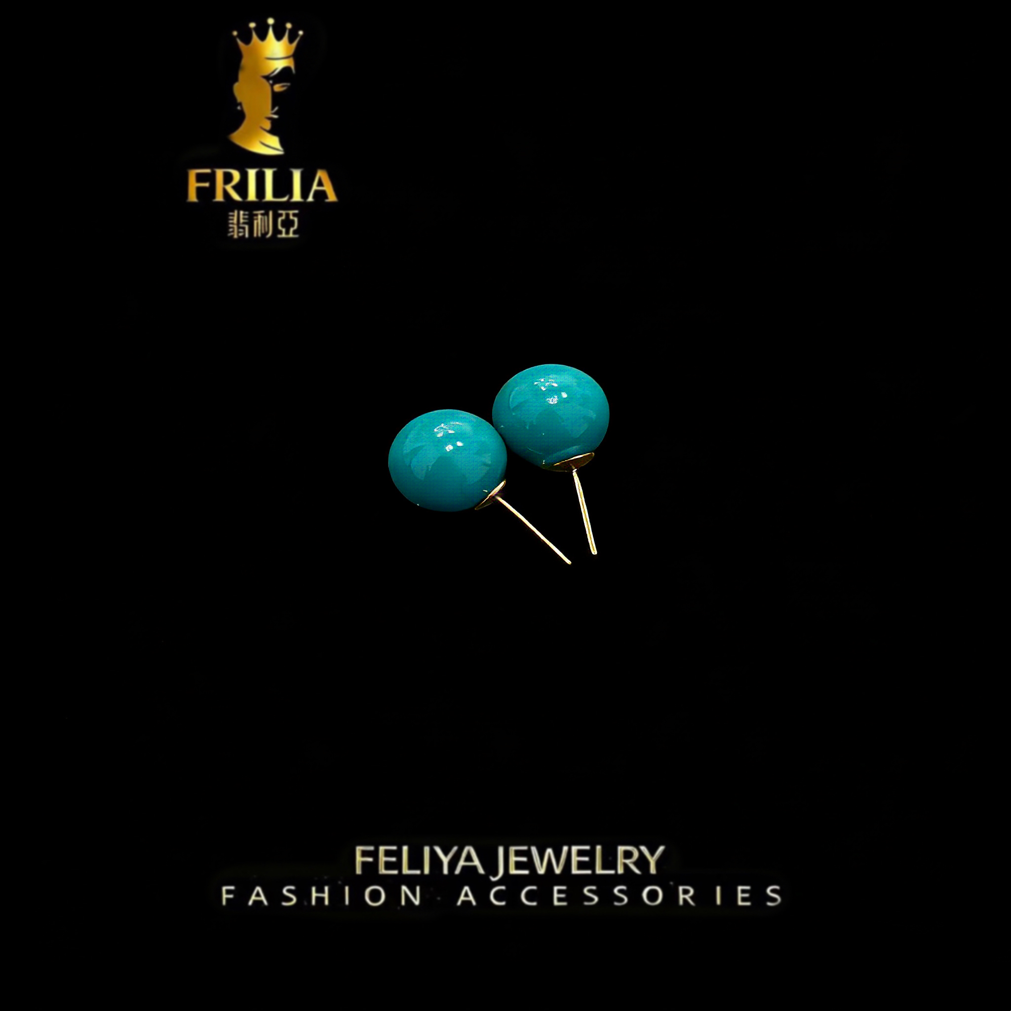 925银耳饰 【翡利亚珠宝】USA手作极光蓝S925银针耳钉12mm一101180