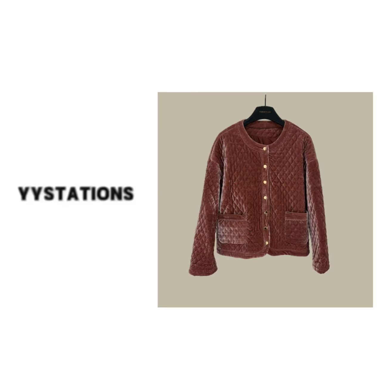 YYSTATIONS 【小金扣！】粉红色丝绒小香风外套-8111