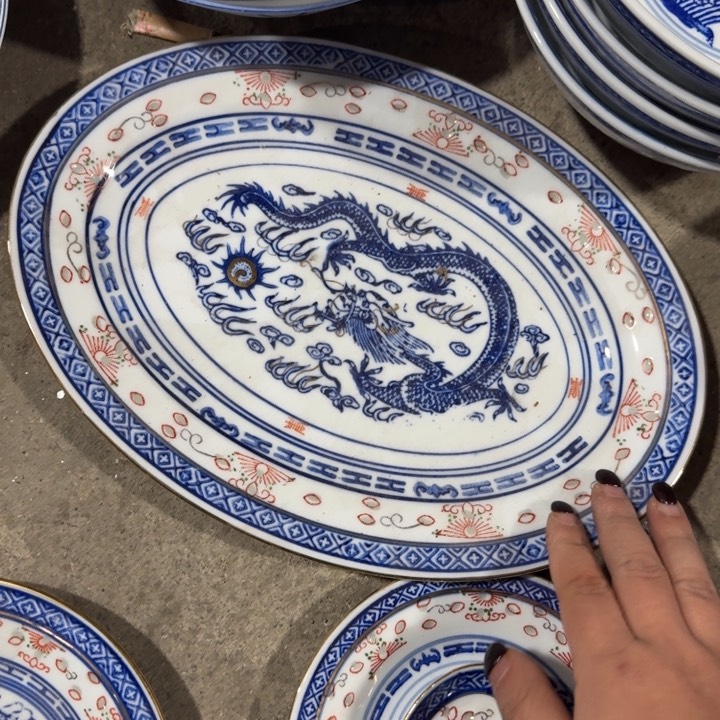 摆件30鱼盘加彩描金