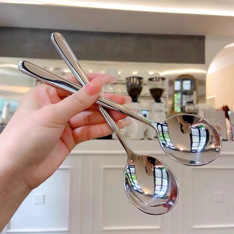 加厚304不锈钢勺子新款家用食品级高档圆头饭勺汤勺吃饭调羹汤匙