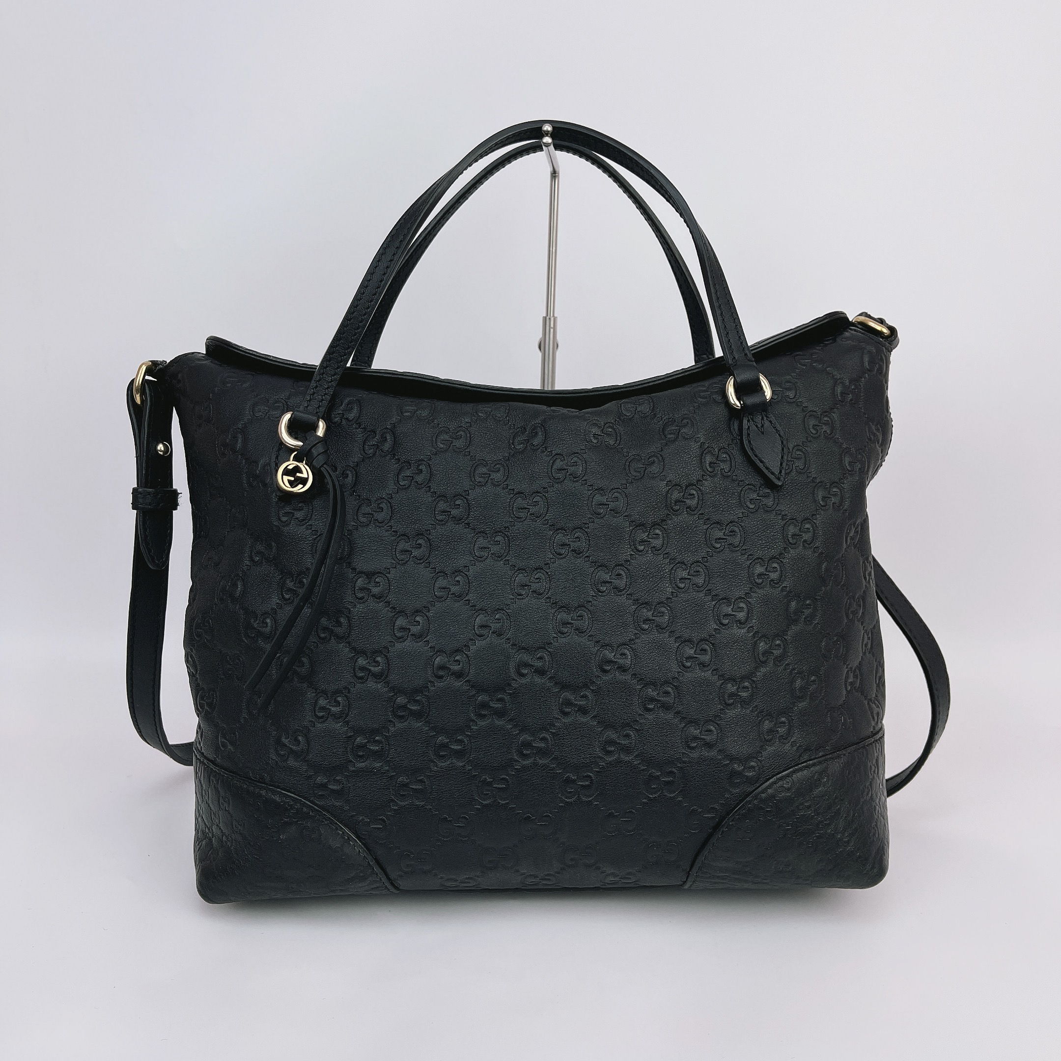 95新 GUCCI/古驰 古驰 黑色老花手提单肩包底长30 K152