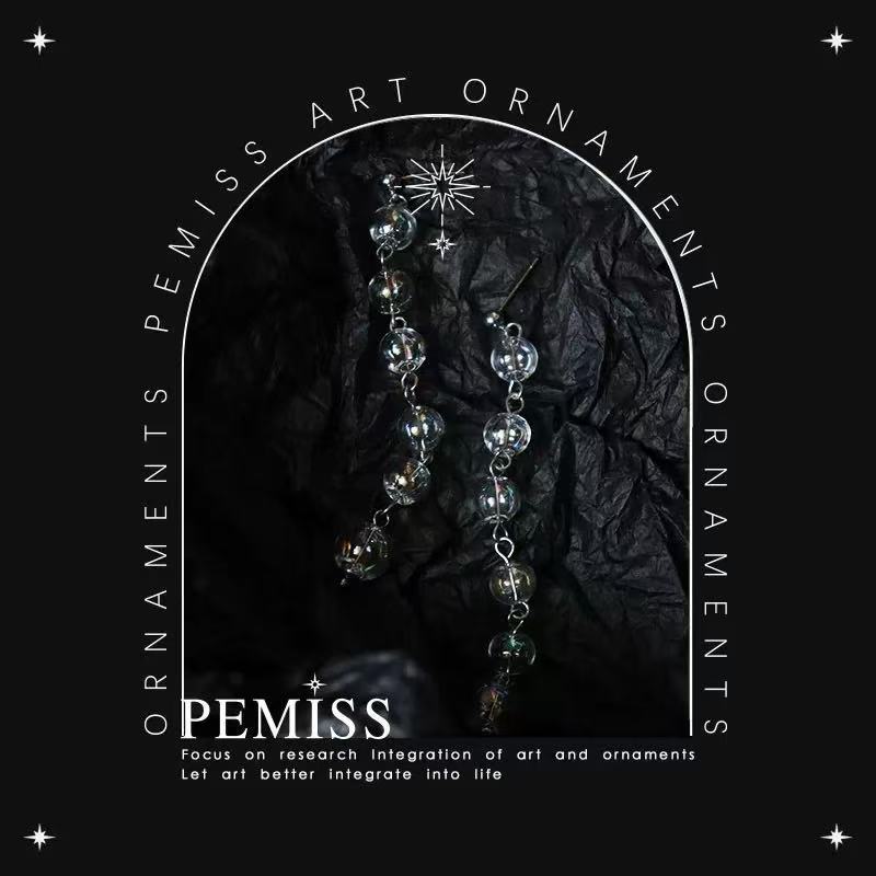 PEMISS 合金玻璃耳饰 原创几何幻彩玻璃球流苏个性气质灵动创意