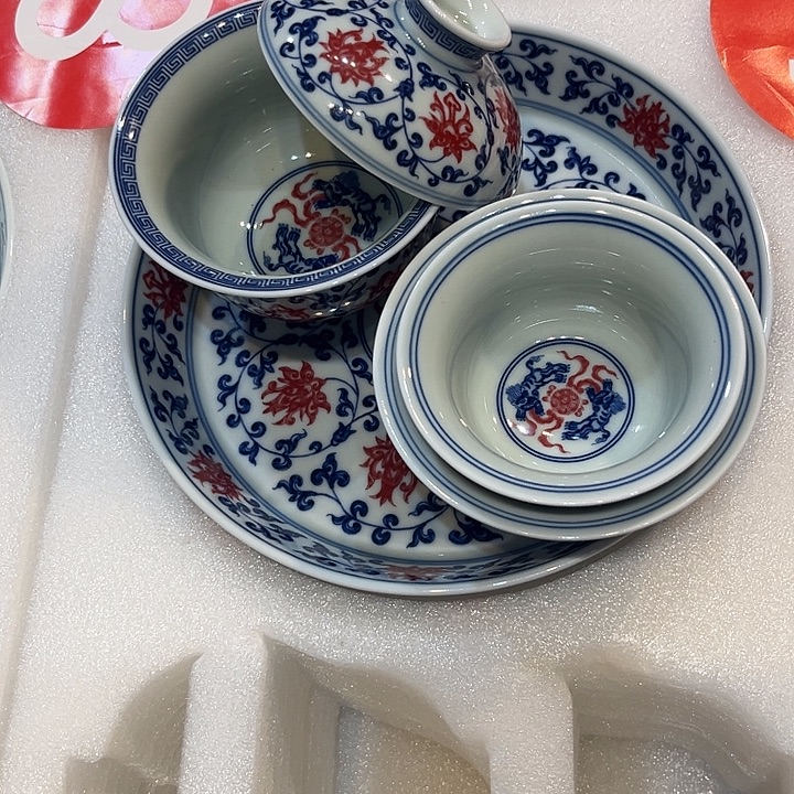 小***砖釉里红缠枝莲5件套套装