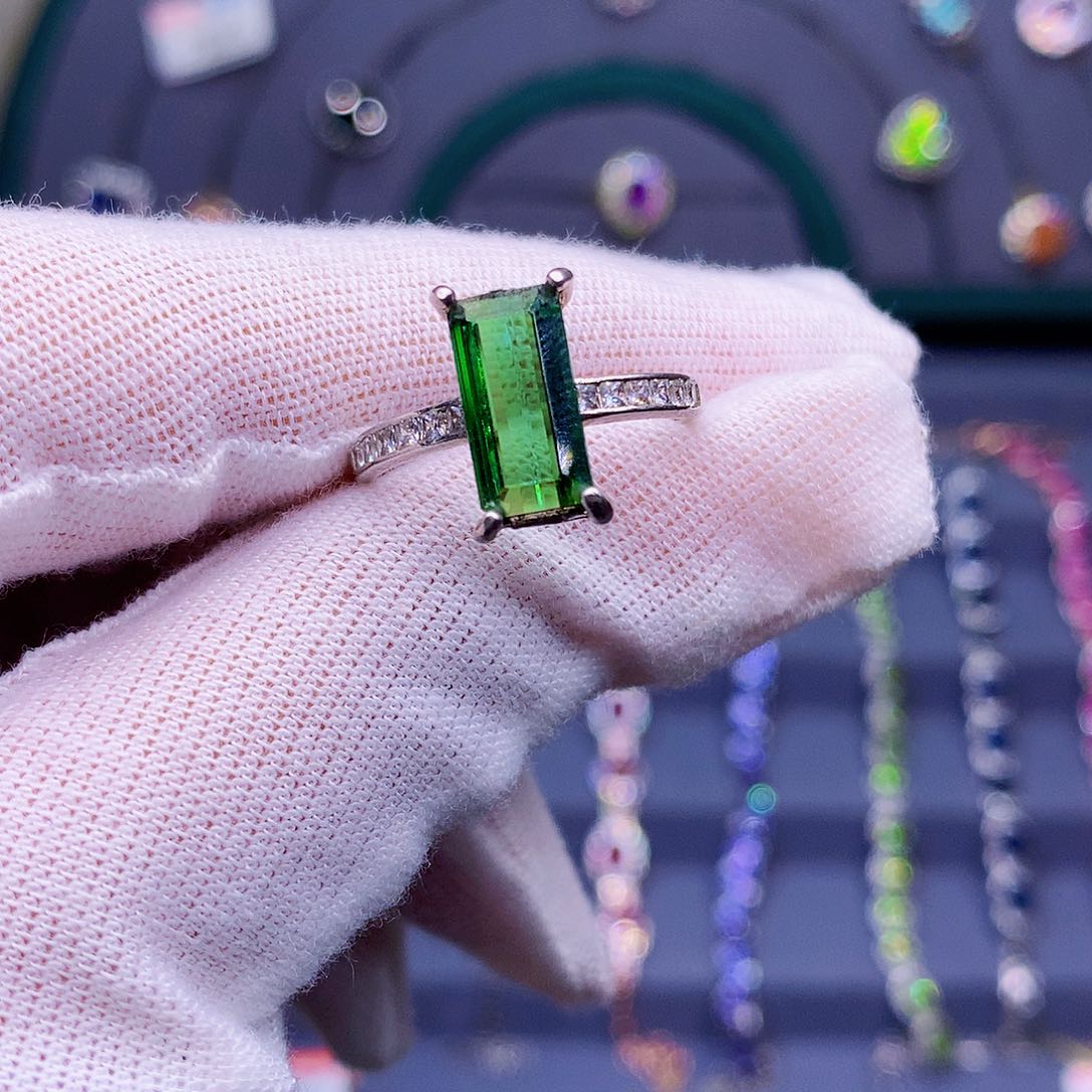 绿色碧玺戒指银S925镶嵌