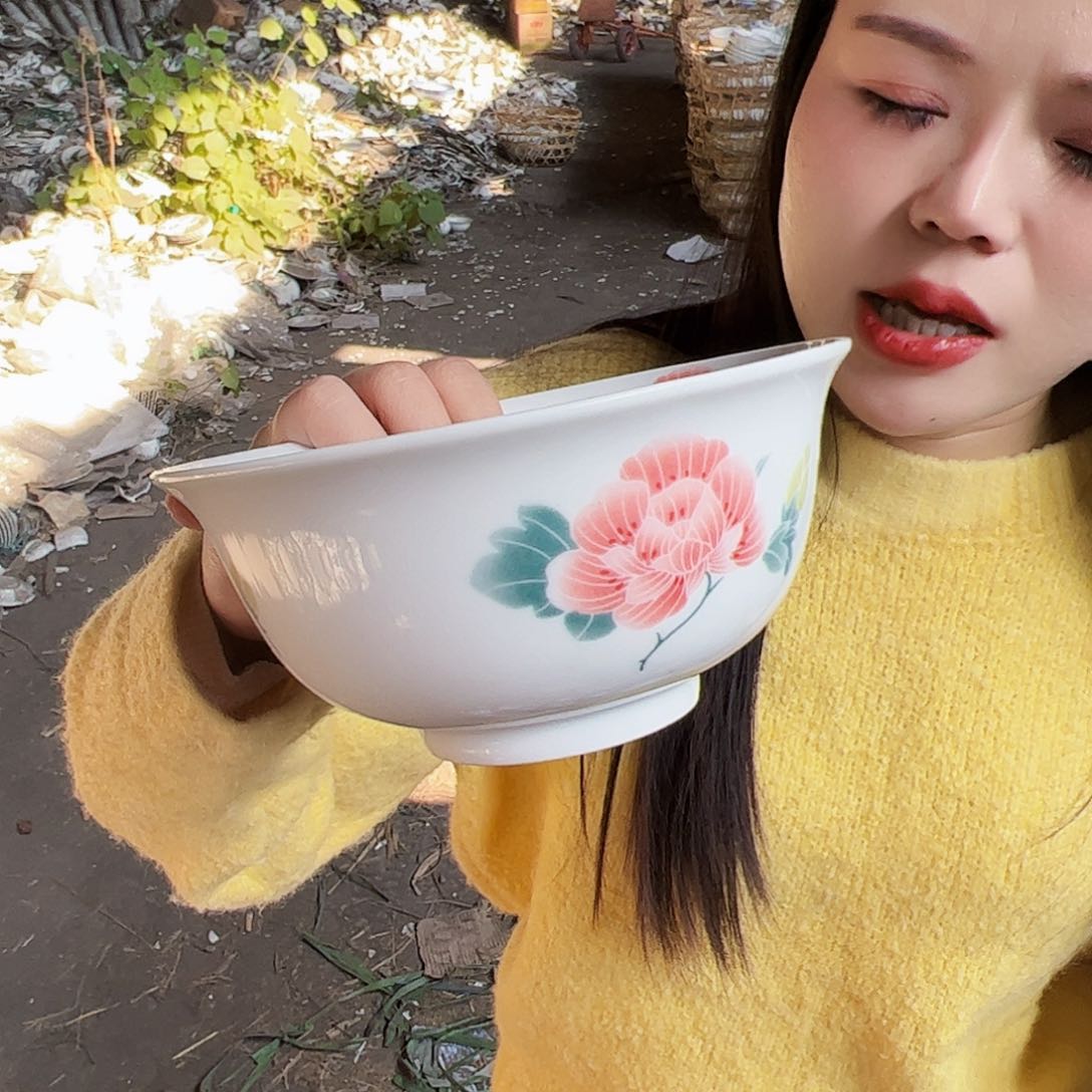 摆件陶景德镇陶瓷芙蓉花6寸碗