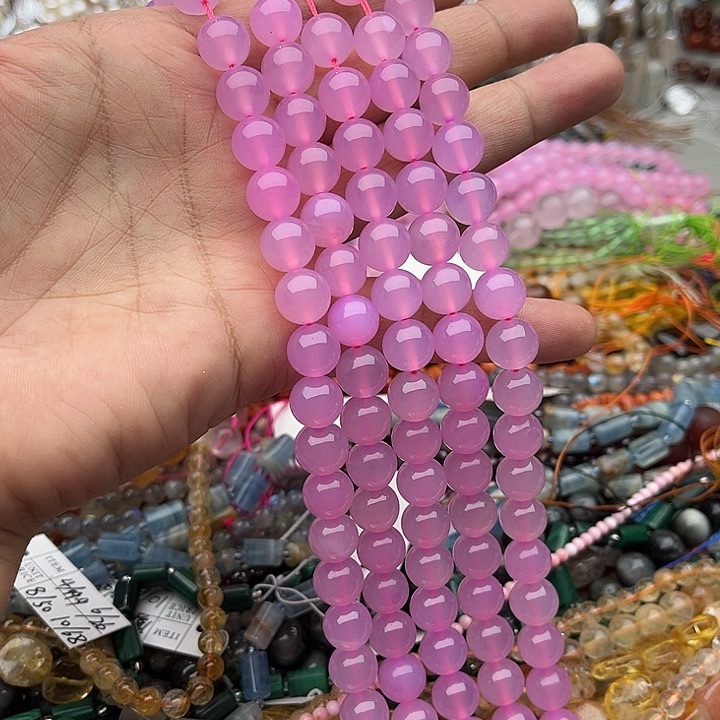 玛瑙/玉髓未镶嵌珠宝半成品一条10mm粉玛瑙