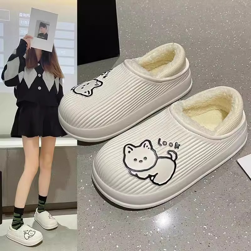 新品可爱棉拖鞋包脚后跟居家厚底防滑暖脚拖鞋秋冬季保暖毛绒棉鞋