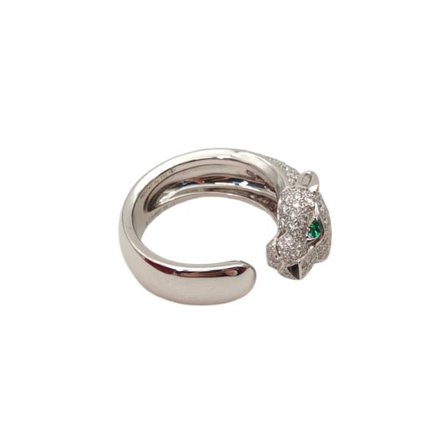 99新 Cartier/卡地亚 小花柳 白金 54 满钻豹子戒指 柜22万5 22年