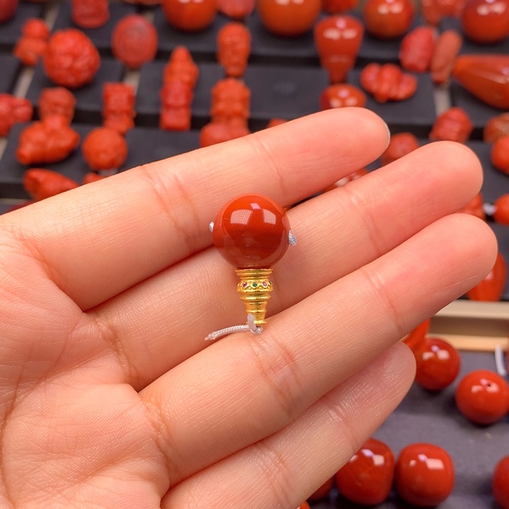 南红玛瑙未镶嵌圆珠三通13.2MM