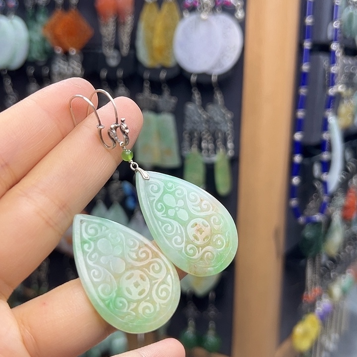 @****翡翠银S925镶嵌耳饰