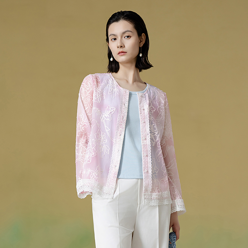 生活在左2025夏季新品绣花蕾丝花边宽松透气衬衣女1952575