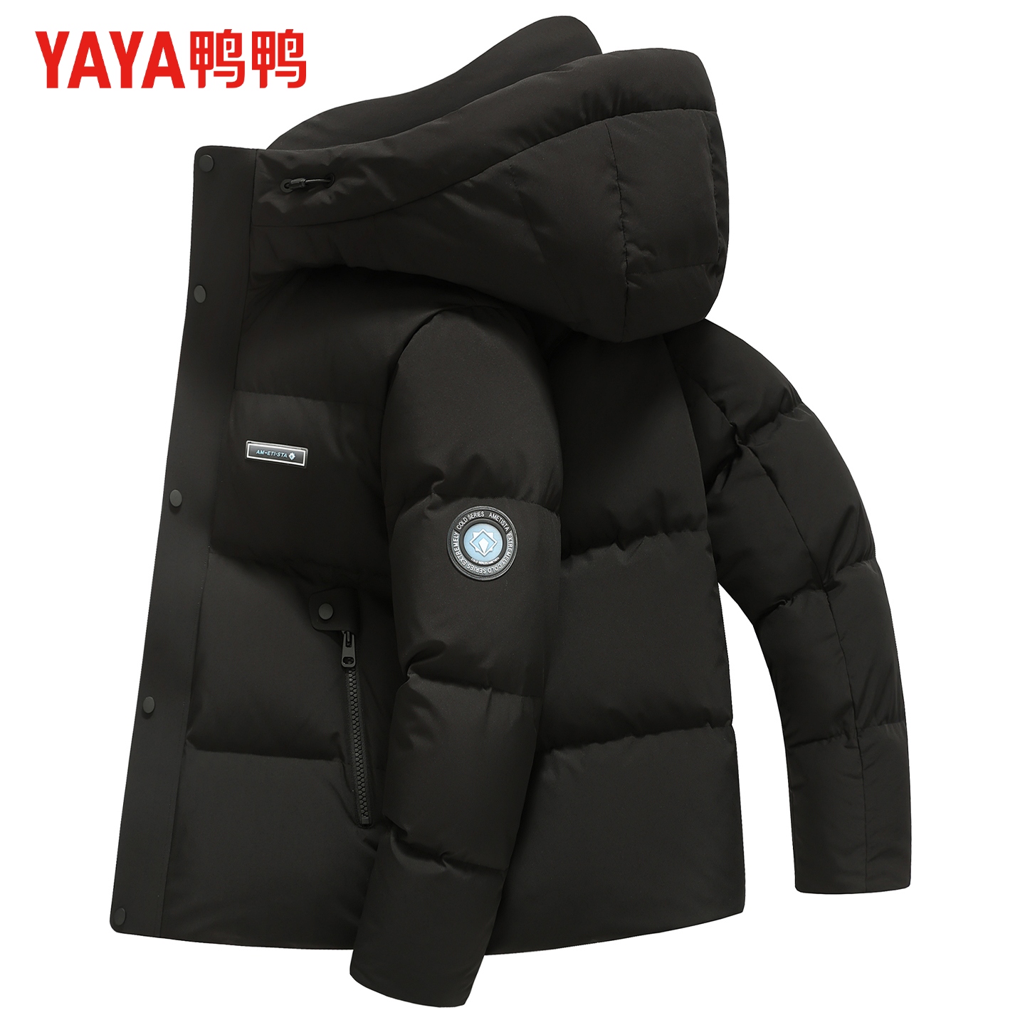 鸭鸭羽绒服男短款立领连帽面包服极寒加厚保暖外套男YE5B002982D