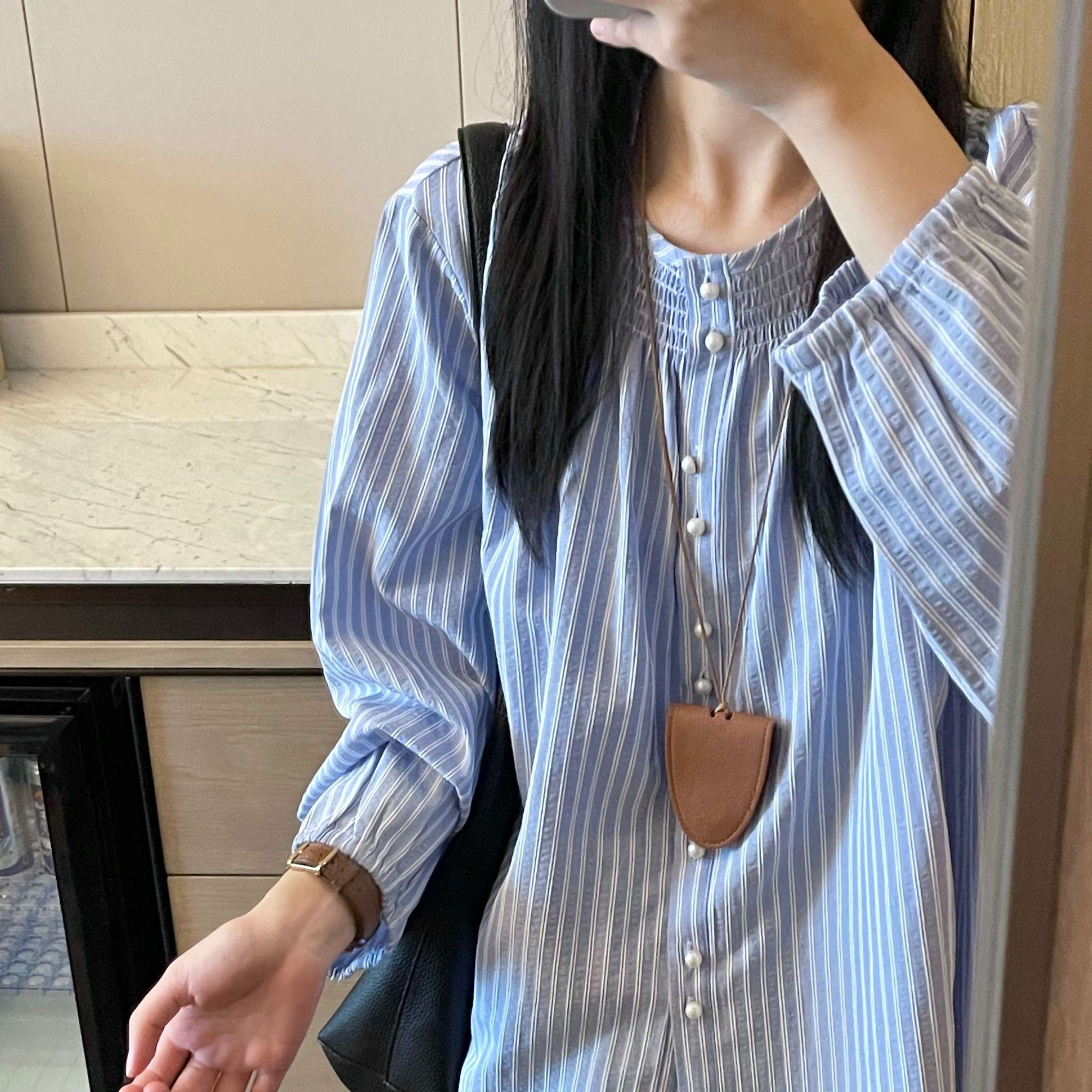 法式纯棉独特竖条纹衬衫女秋季流行穿搭2025年新款高级感chic上衣