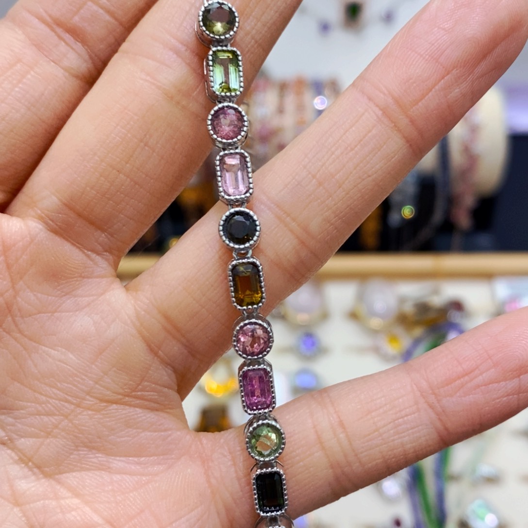 碧玺手链银S925镶嵌手链