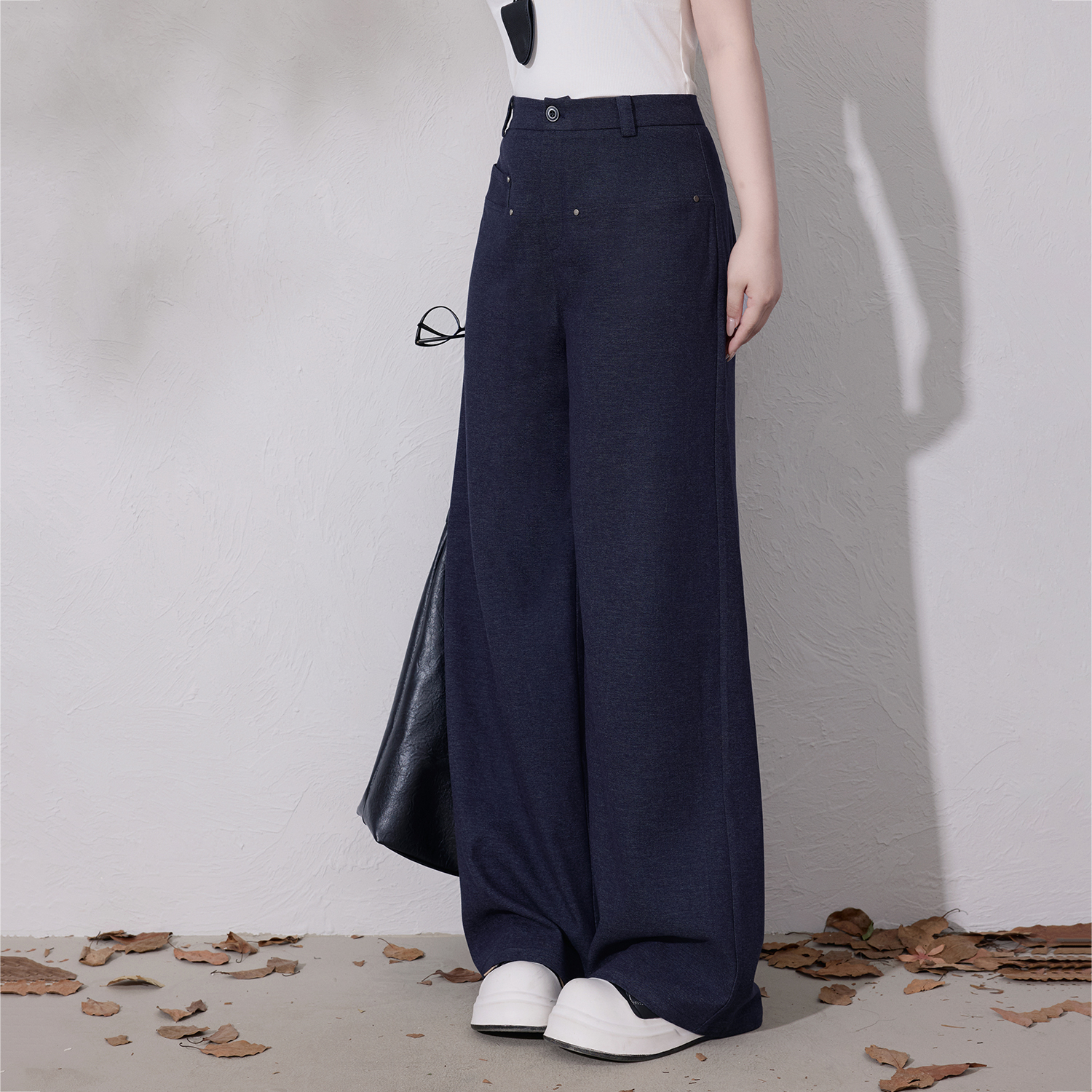 【前卫艺术】蛋妹观与大码女装胖m秋季经典阔腿直筒款裤子DM32878