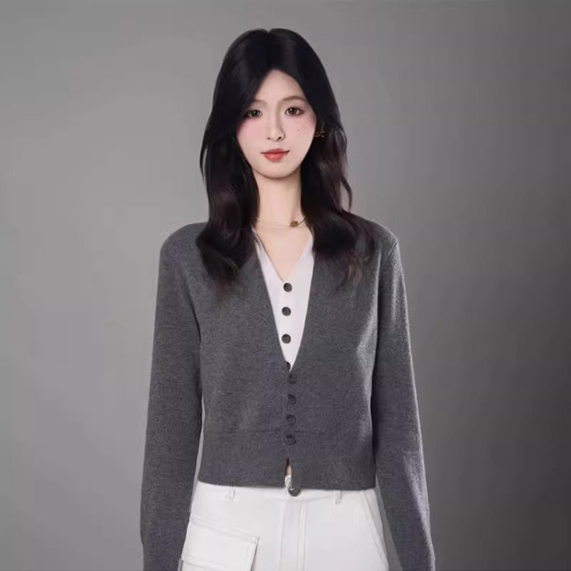 商场同款{专柜}正品2025年早春季新款女装气质V领假两件针织开衫