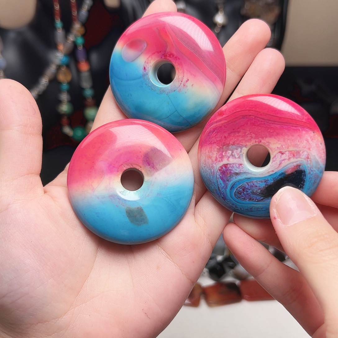 玛瑙/玉髓合金珠宝半成品c721 蓝粉大平安扣一颗