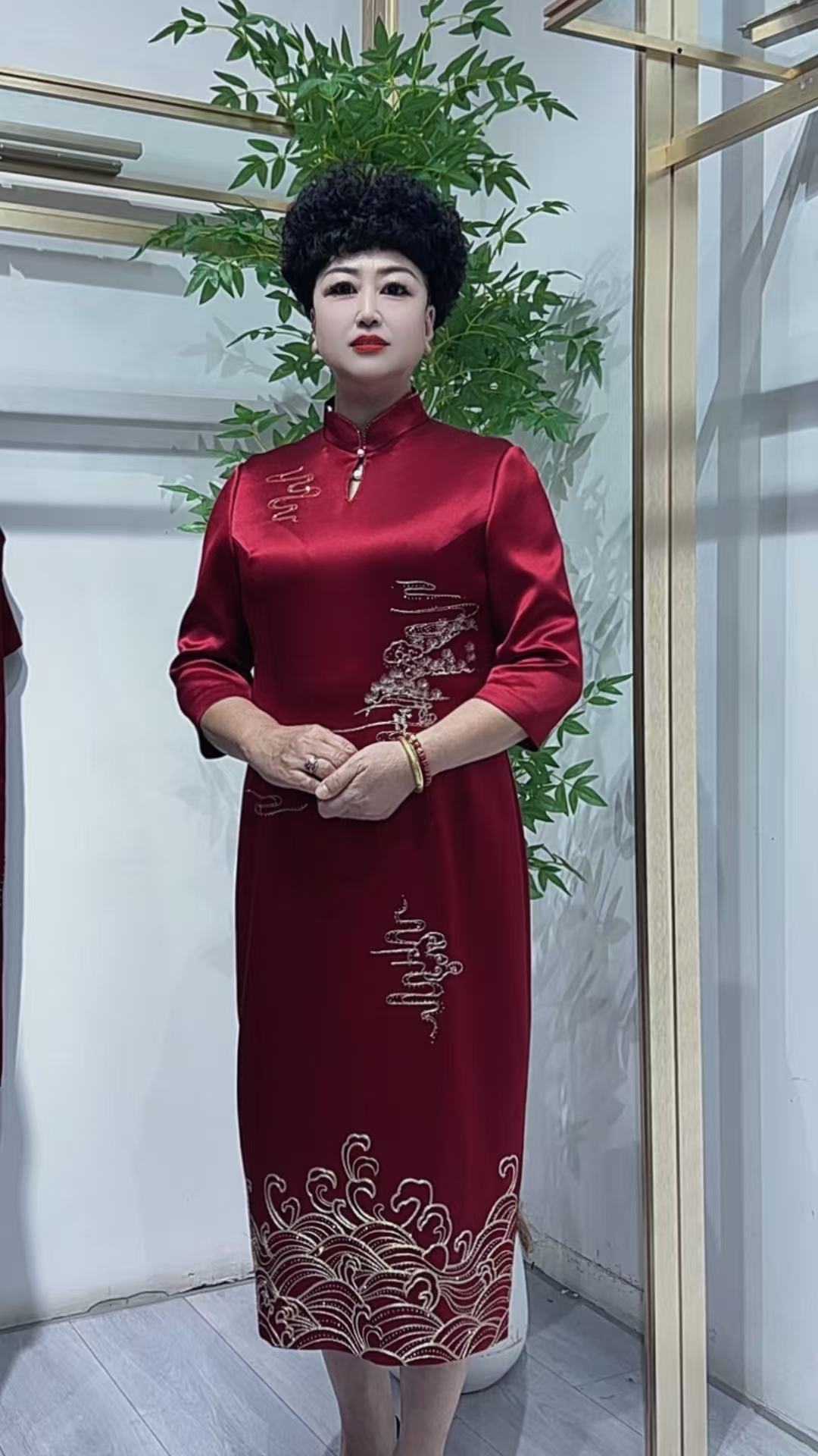 斜襟复古冬款旗袍直襟法式网红厚款新中式婚礼时尚旗袍a21