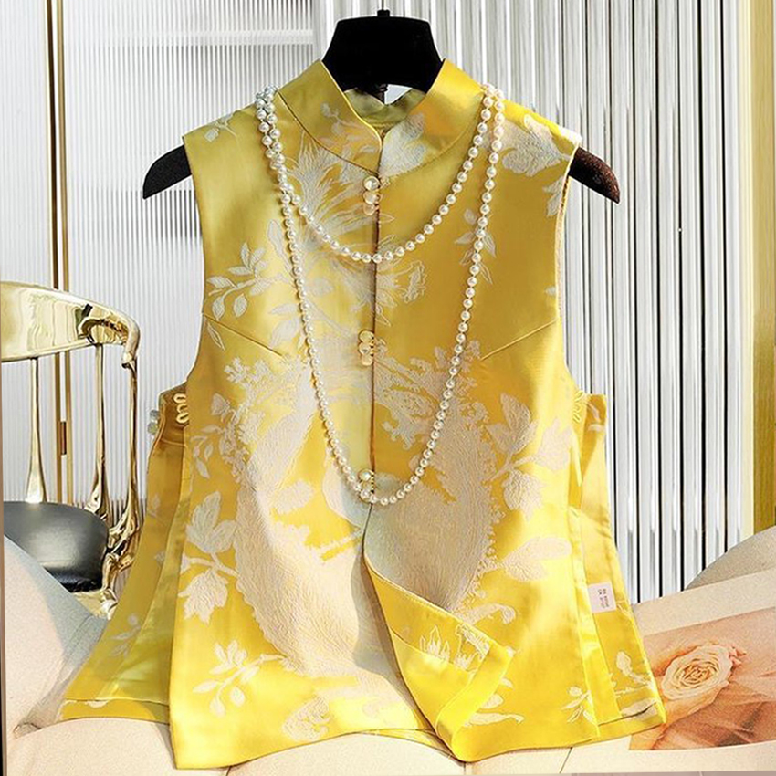 25025春季新中式妈妈装国风刺绣气质百搭立领上衣马甲