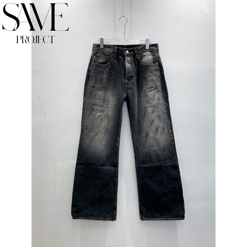 SamePro AC家「显瘦高腰渐变黑灰水洗2021微喇版型做旧泼墨牛仔裤」
