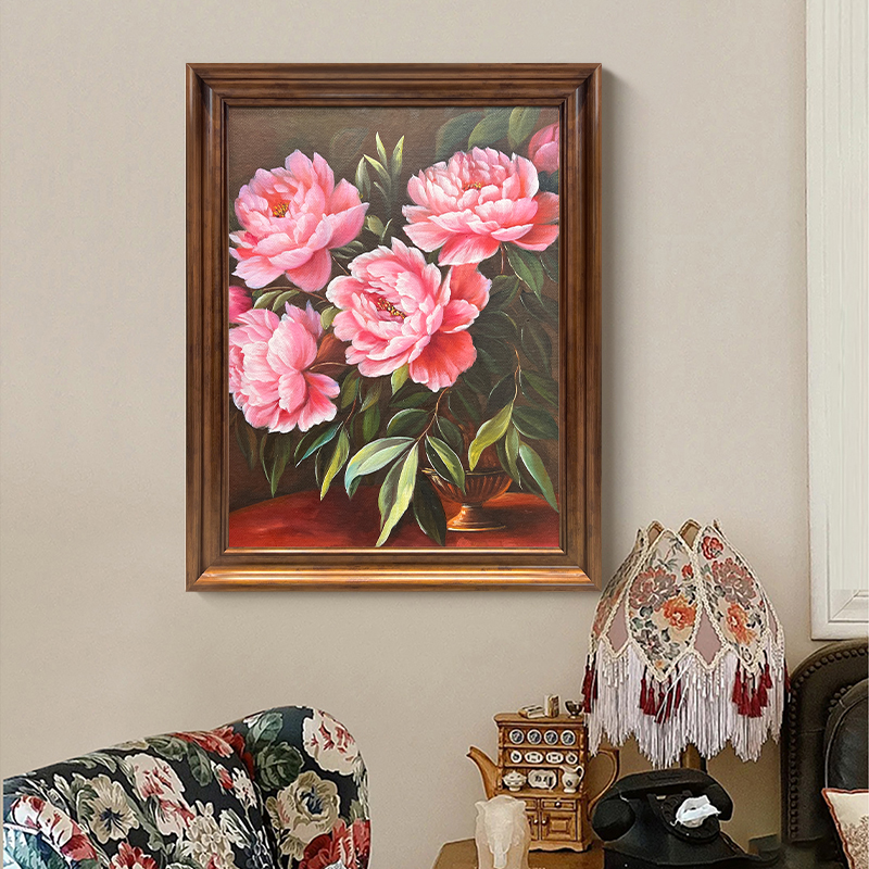 【富贵花】手绘油画复古装饰画法式餐厅玄关卧室牡丹花卉中古挂画