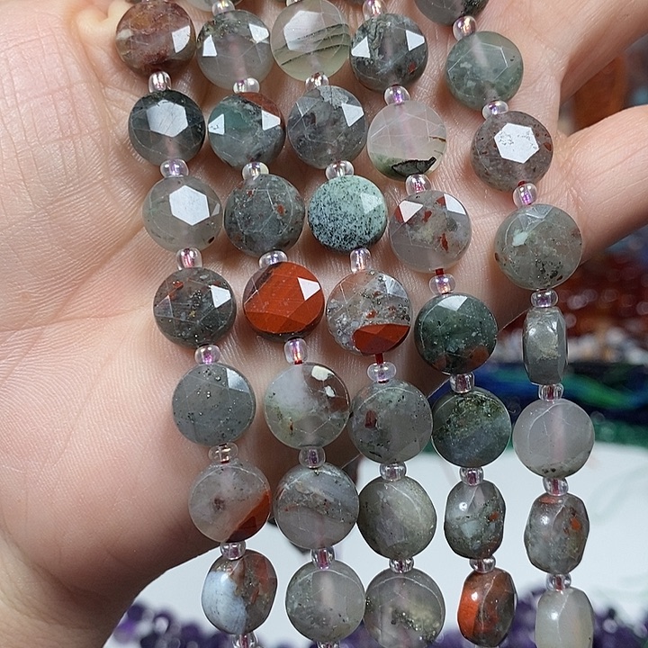 玛瑙/玉髓未镶嵌珠宝半成品天然龙血石切面卡10mm