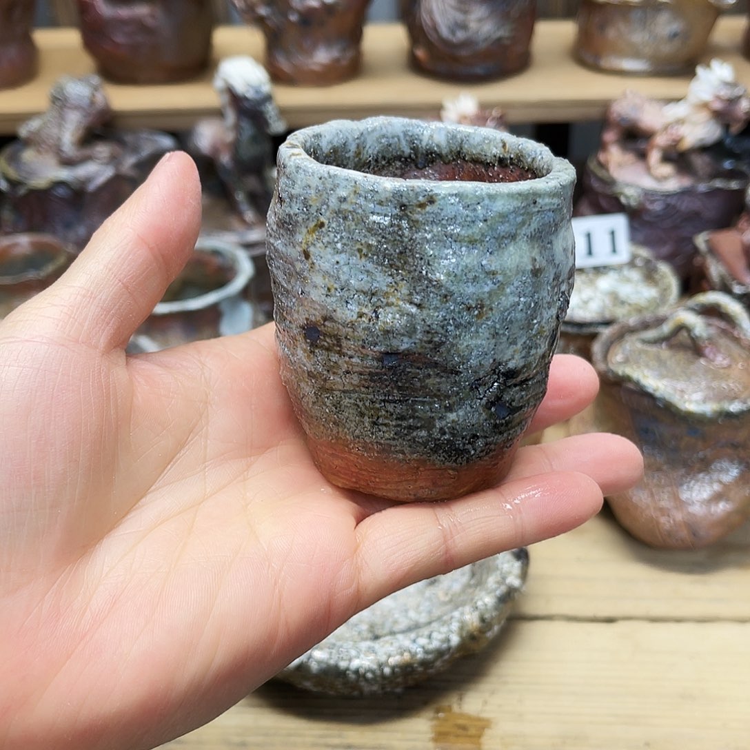 瓶柴烧粗陶手捏杯微瑕