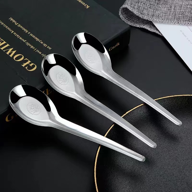 【20把不锈钢勺子】家用吃饭勺子厚长柄商用食堂汤匙西瓜勺喝汤勺D
