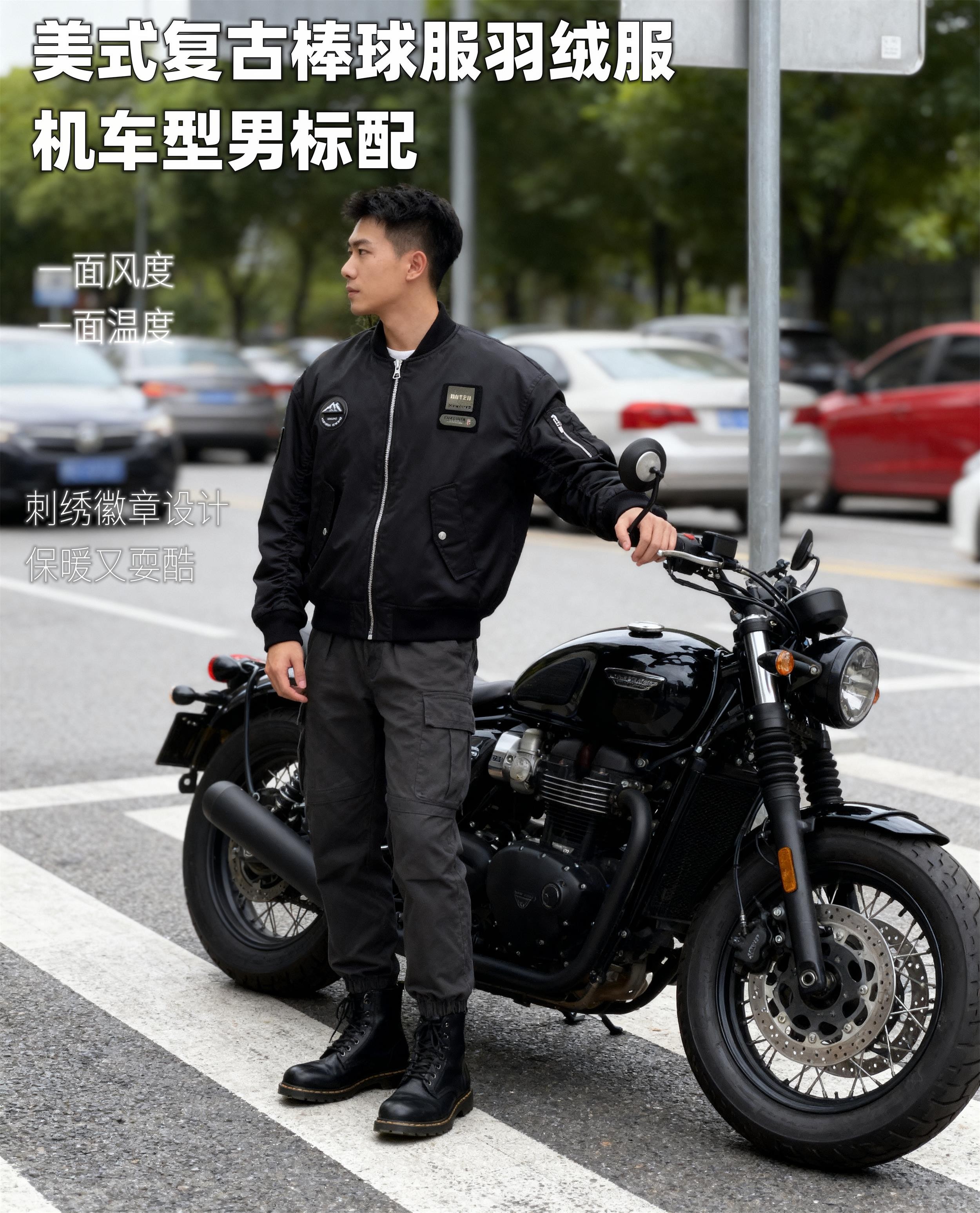 25年秋冬新款男士外套棒球服工装羽绒服轻薄三防飞行员机车夹克潮