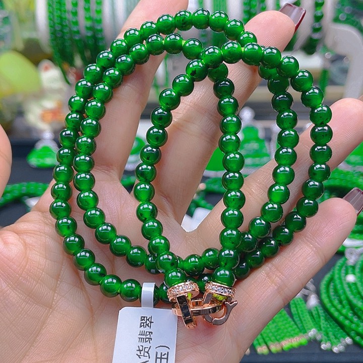 翡翠颈饰未镶嵌圆珠辣绿卡6