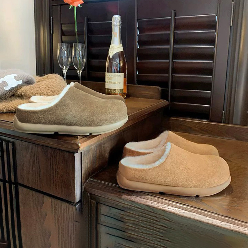 【C哥专属】半拖小土豆牛皮博肯加绒鞋保暖一脚蹬半拖内增高勃肯鞋