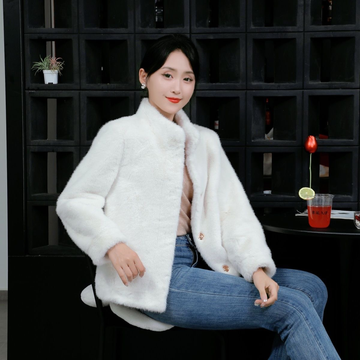 冬季女秋冬大衣短外套立领短款百搭双面短款毛外套时尚气质毛绒