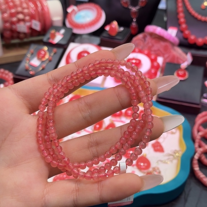 菱锰矿（红纹石）未镶嵌手串三圈4mm