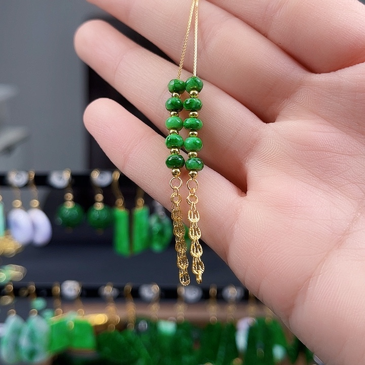 翡翠耳饰银S925镶嵌饰品