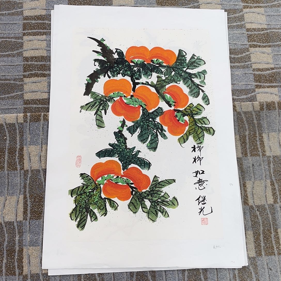 国画戴继光老师四尺三开花鸟作品旭