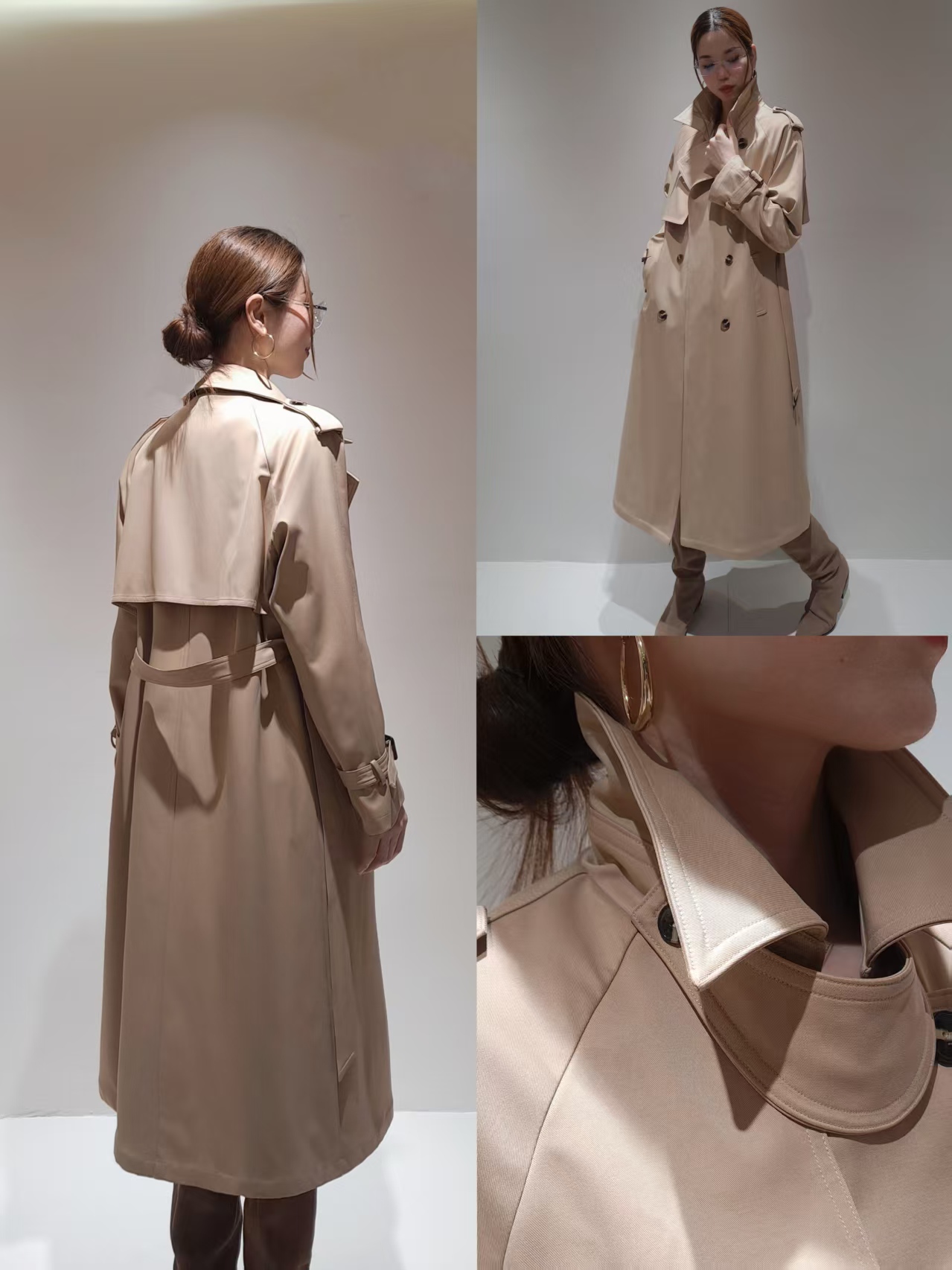 遇见·买手店-17850复古经典双排扣翻领风衣系带中长款外套